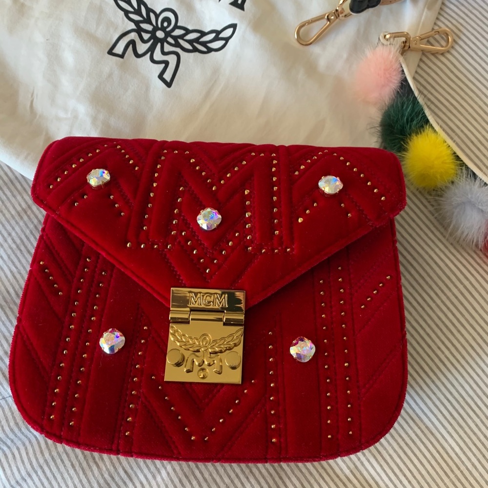 MCM red velvet crossbody